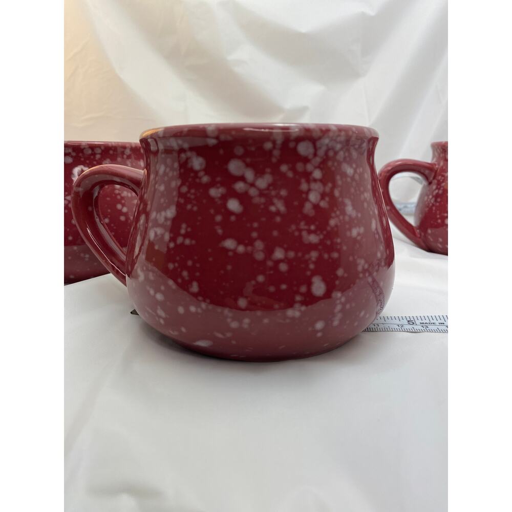 Vintage Berry Red Speckled Pottery Coffee Mugs 4" Width Set of 4 - Picture 6 of 6
